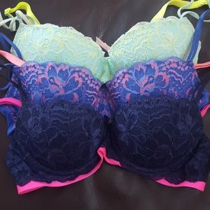 Three Victoria's Secret PINK Lace Demi Bras